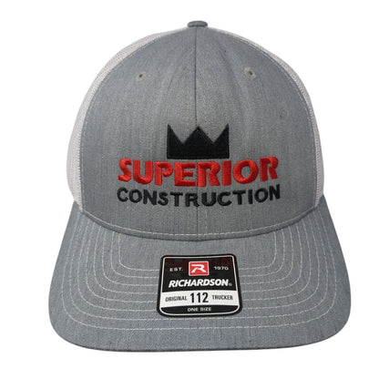 Superior Construction Snapback Trucker Hat Gray OS Adjustable Mesh Richardson