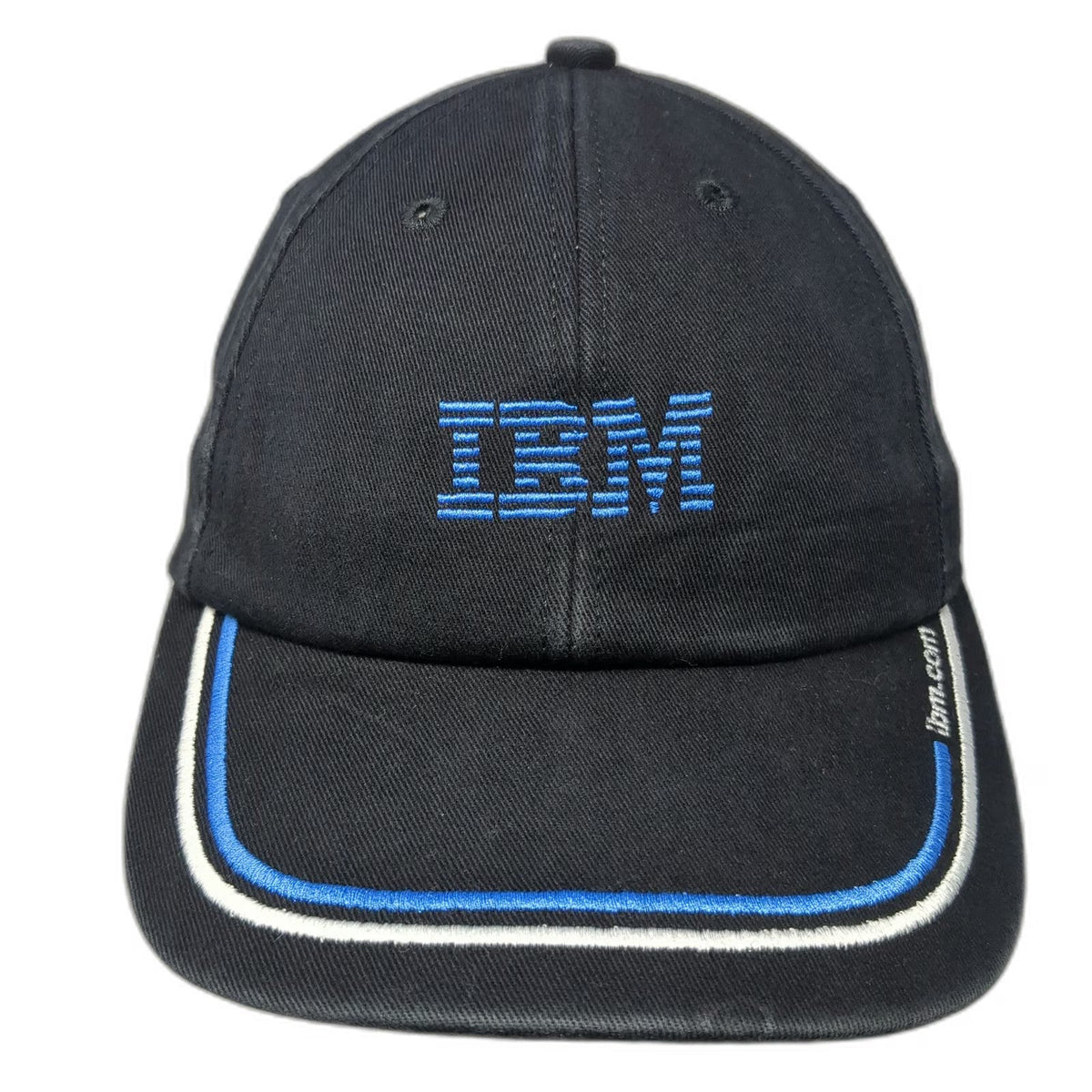 K-Products Baseball Cap Black Blue White IBM ITG Tree Slideback Hat Vintage