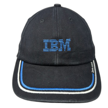 K-Products Baseball Cap Black Blue White IBM ITG Tree Slideback Hat Vintage