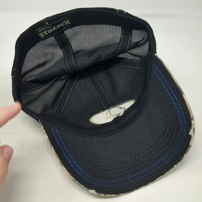 Mossy Oak Baseball Cap Brown Black Blue XL Camo Mesh Back Stretch Fit Hat