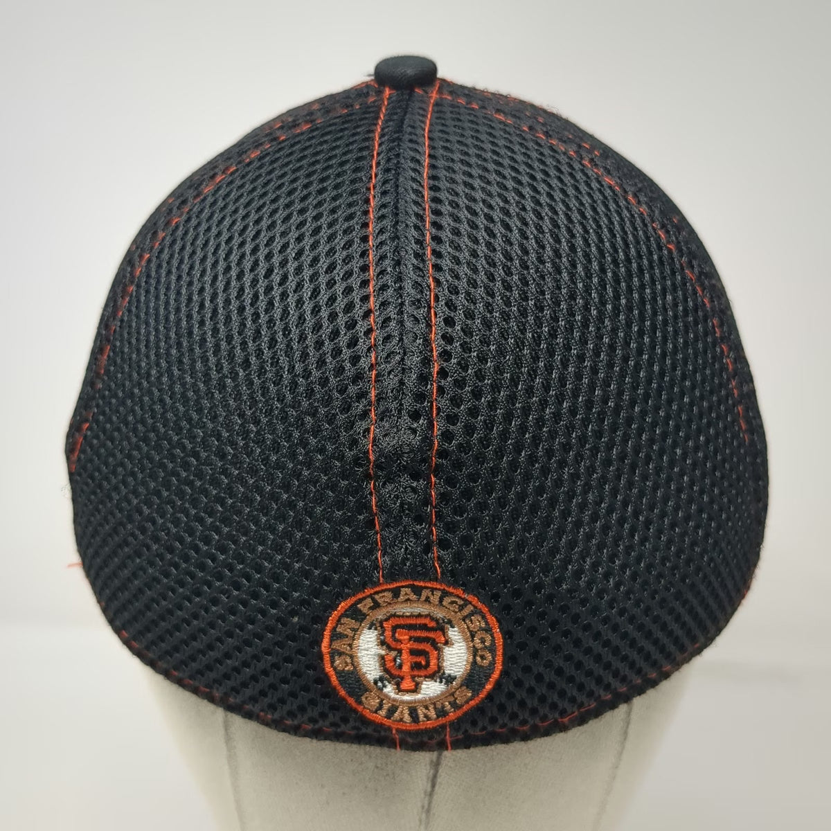 New Era San Francisco Giants MLB Baseball Cap Black Orange M Mesh Back Stretch Fit