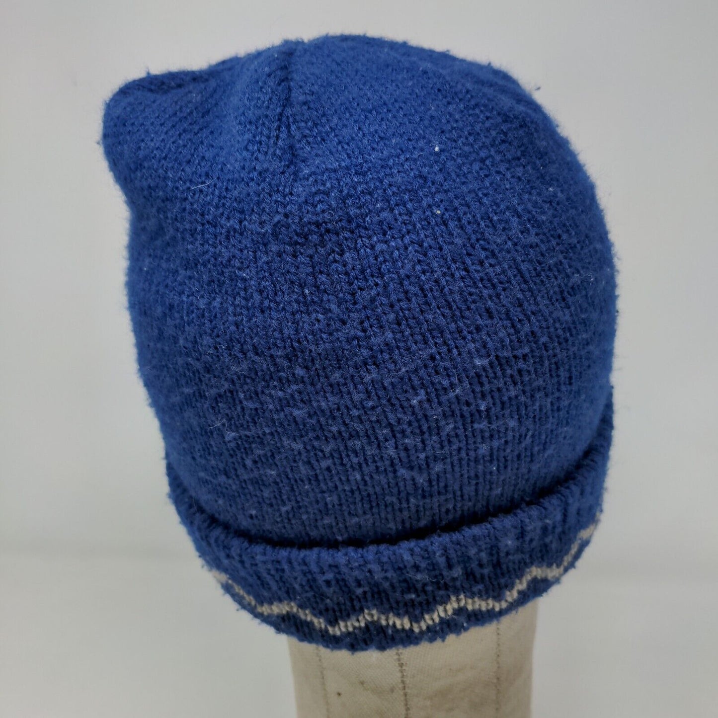 English Village Men's Knit Beanie Hat Cap Blue OSFA Stripe 100% Acrylic