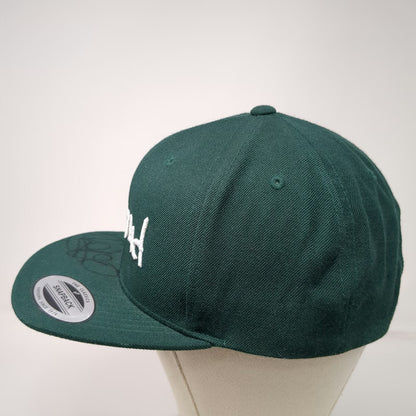 4Hunnid Snapback Hat Green One Size Flat Brim Signed Logo Autograph Yupoong