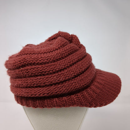 C.C Exclusives Fitted Knit Beanie Red OSFA Bun Ponytail Solid Blank