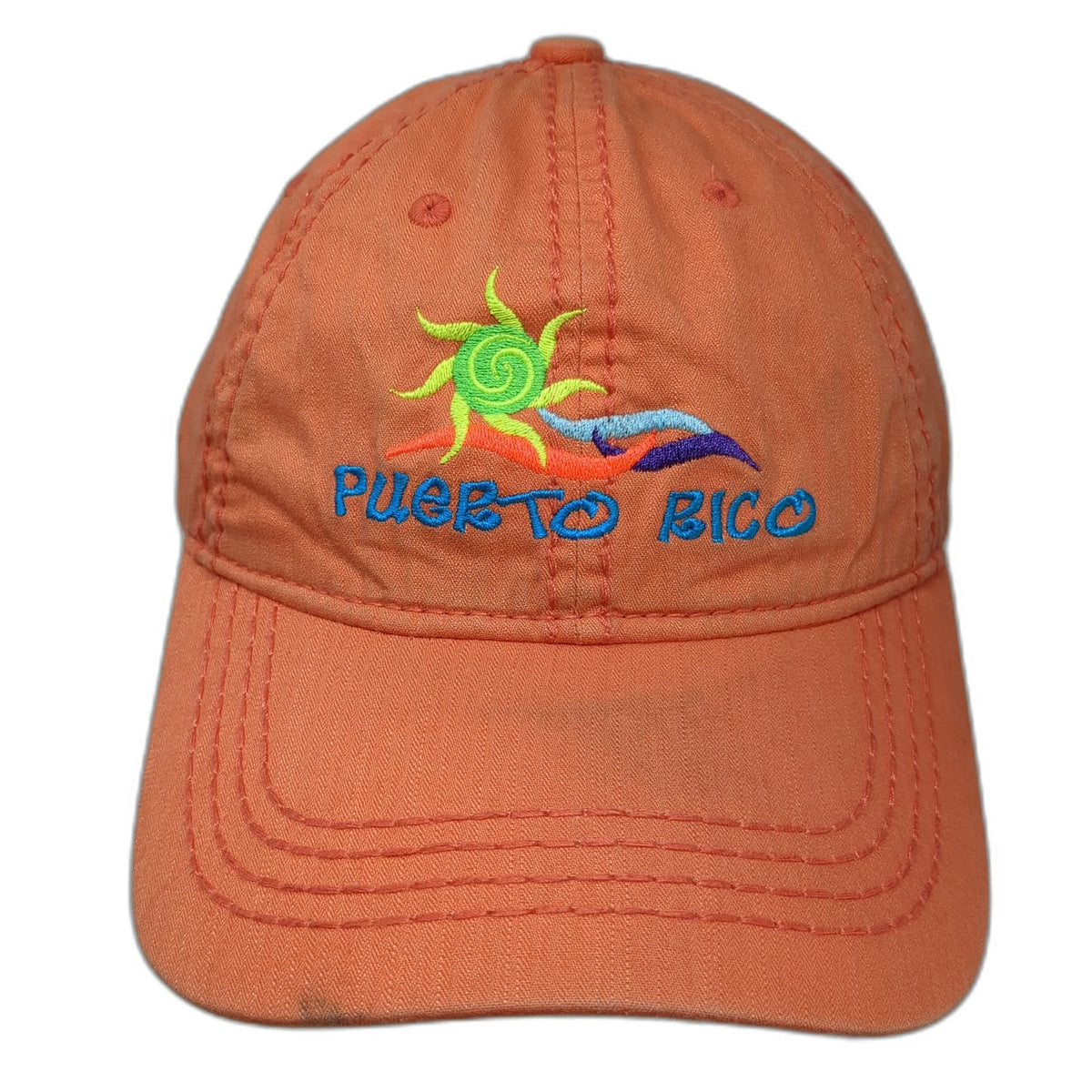 J Hats Baseball Cap Orange One Size Puerto Rico Embroidered Sun Graphic Hat