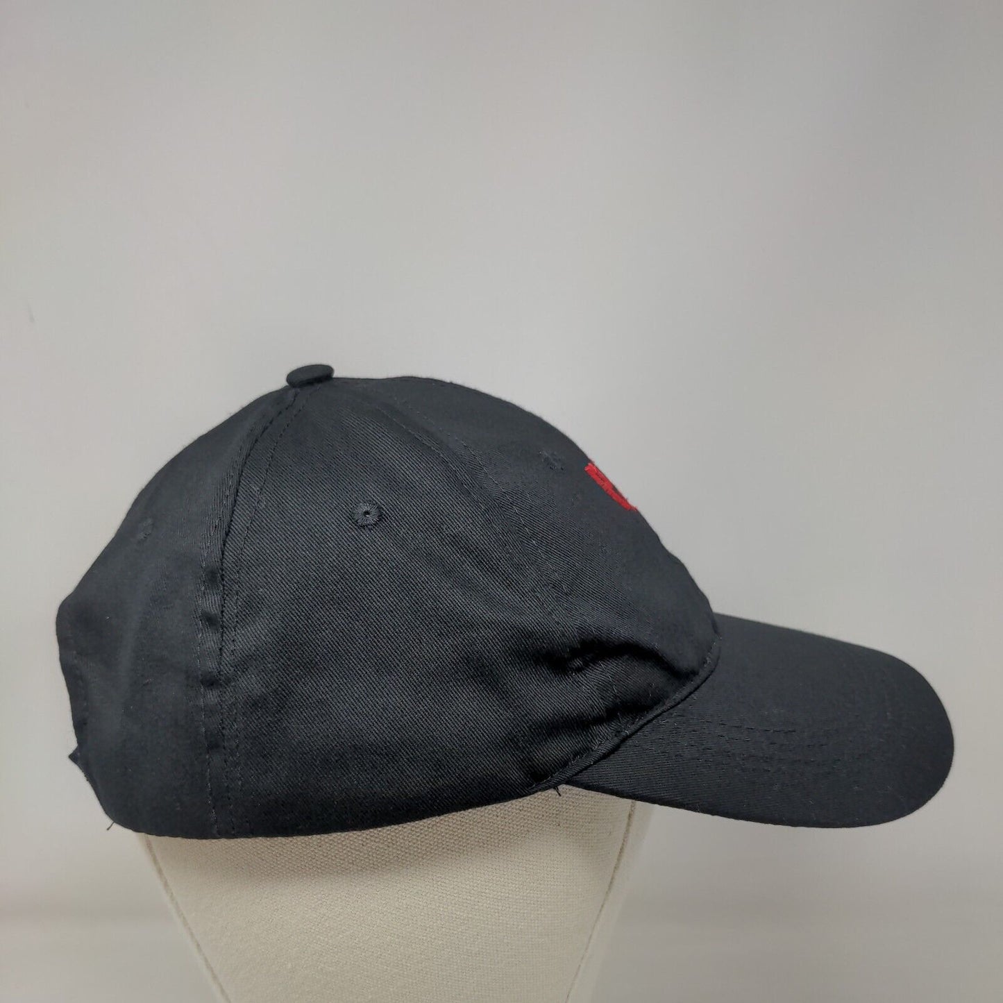 P&D Strapback Hat Black One Size Adjustable Embroidered Vented Holes 6 Panel