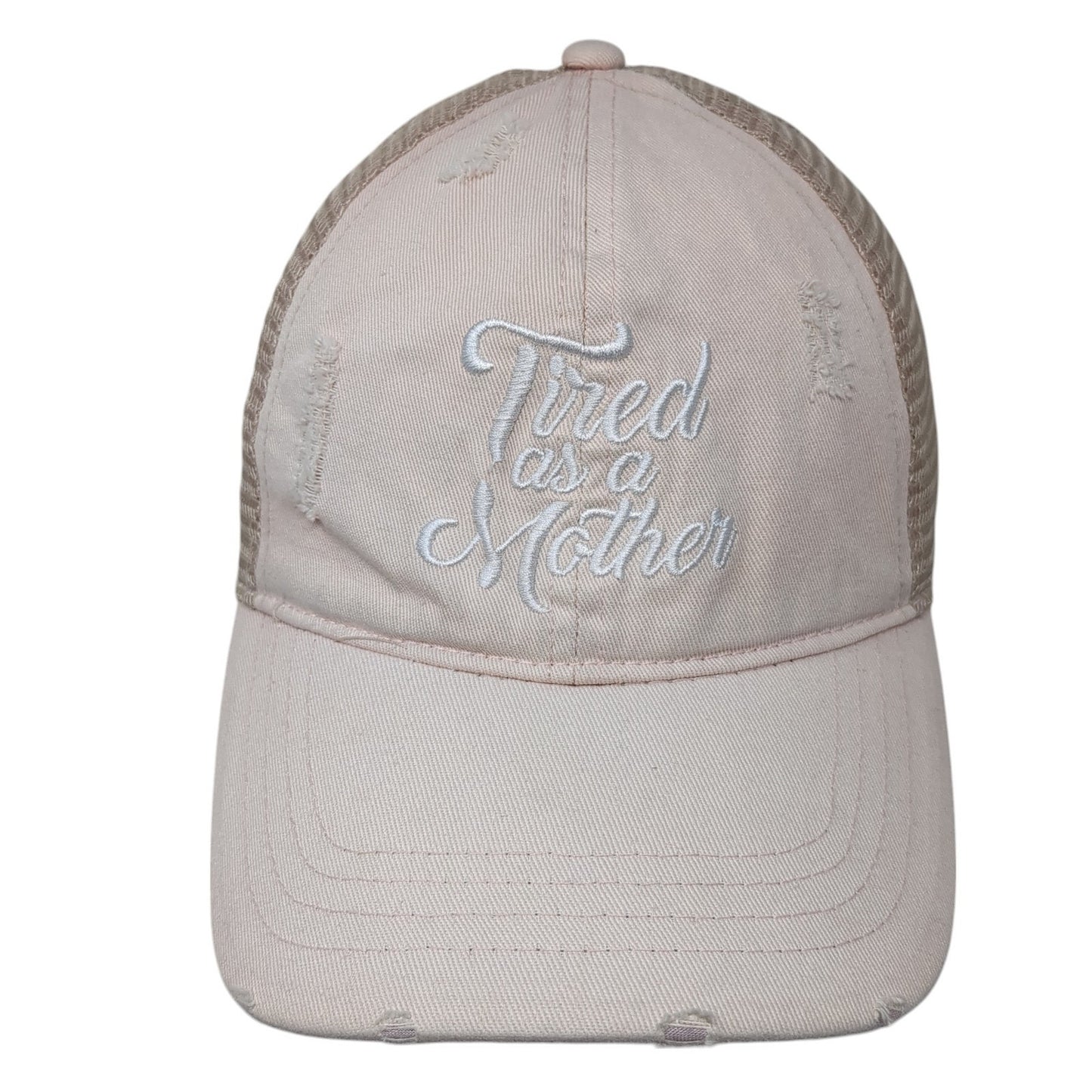 Tired As A Mother Ponytail Baseball Cap Multicolor One Size Distressed Mesh Back