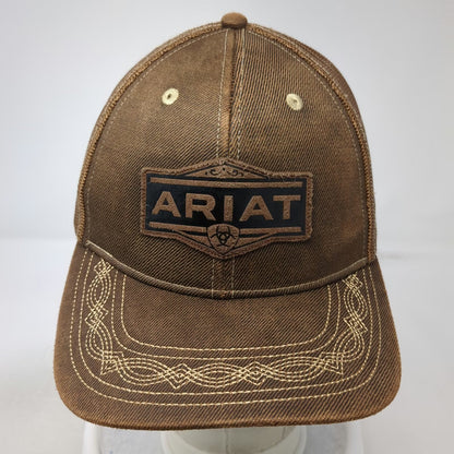 Ariat Trucker Hat Brown One Size Mesh Back Snapback Western Brim Stitching Patch