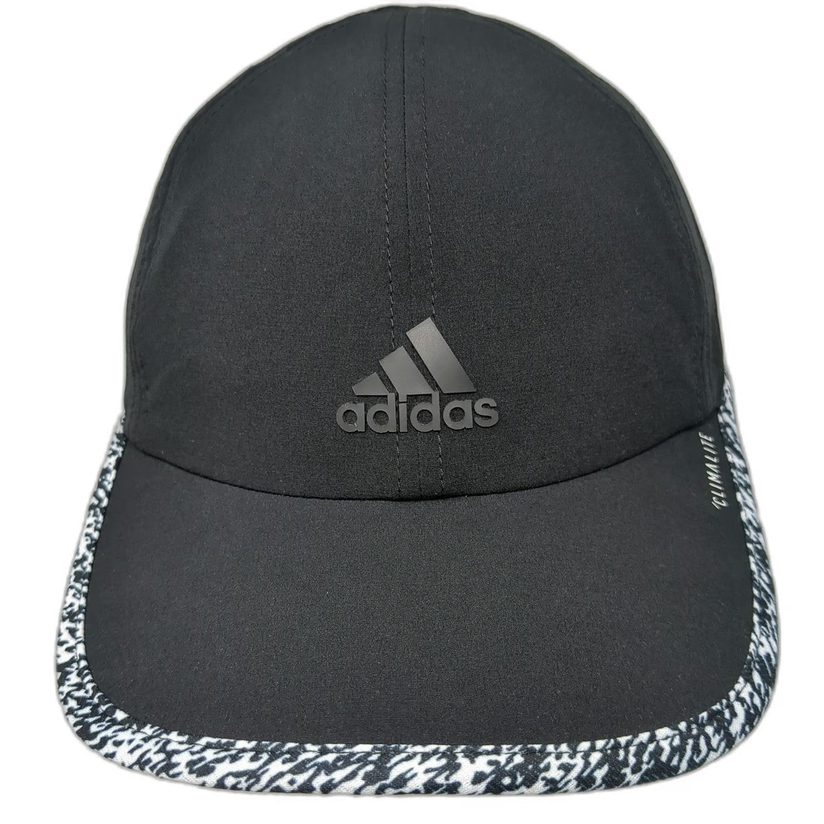 Adidas Baseball Cap Black One Size Climalite Patterned Trim Strapback Hat Rubber