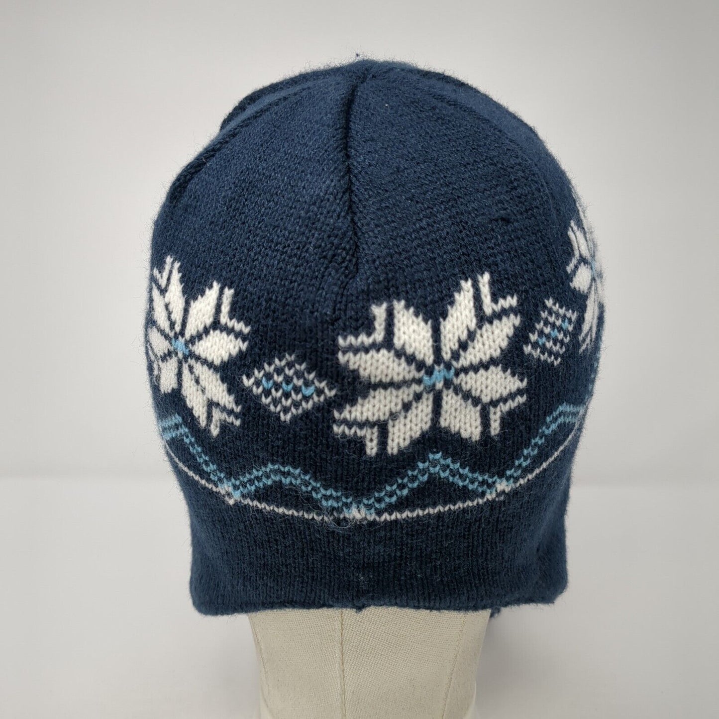 Unbranded Knit Beanie Hat Blue One Size Fair Isle Braided Lined