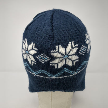 Unbranded Knit Beanie Hat Blue One Size Fair Isle Braided Lined
