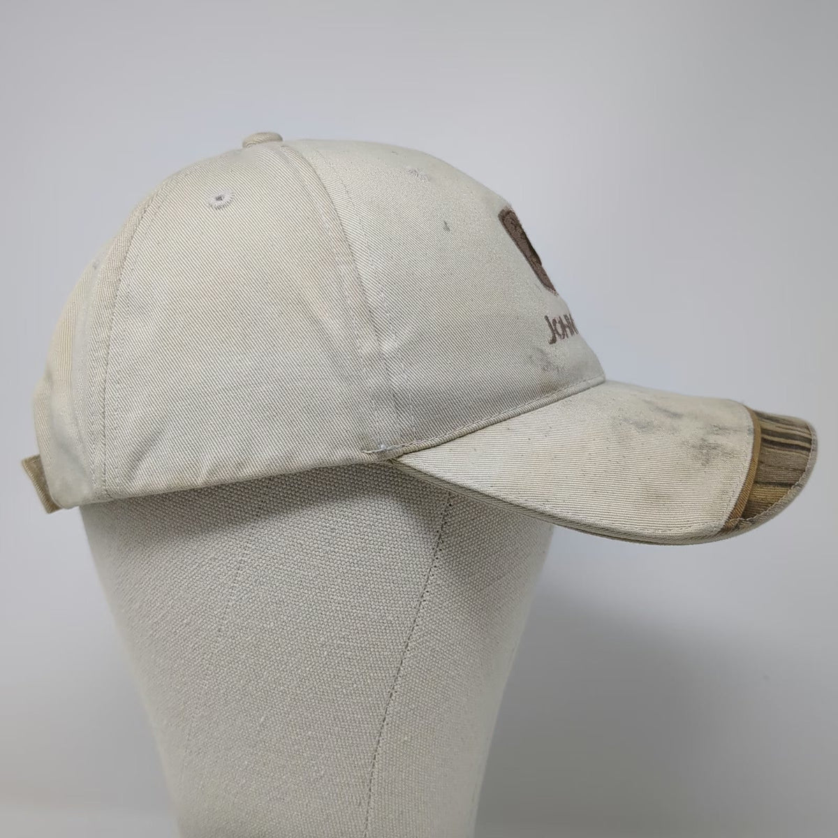 John Deere Baseball Cap Beige Camo One Size Strapback Embroidered Logo Hat