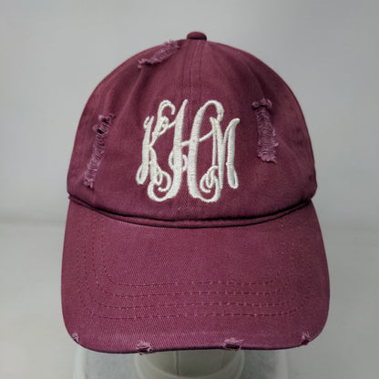 Ponyflo Strapback Hat Ponytail Red Burgundy OSFM Embroidered Distressed