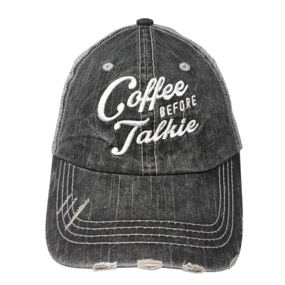 Coffee Before Talkie Strapback Trucker Hat Gray One Size Mesh Back