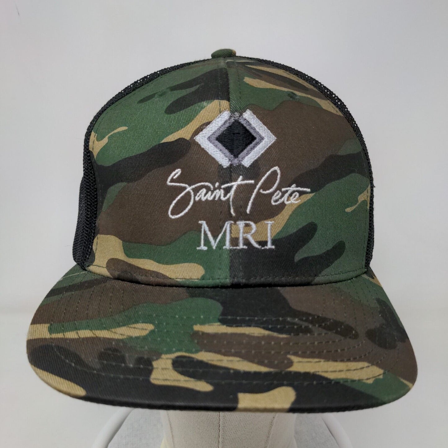 Saint Pete MRI Trucker Hat Camouflage One Size Embroidered USA Flag Mesh Back