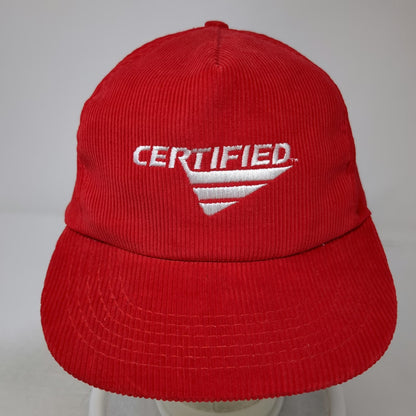 Trucker Red One Size Corduroy Snapback Hat Certified Graphic Embroidered Logo