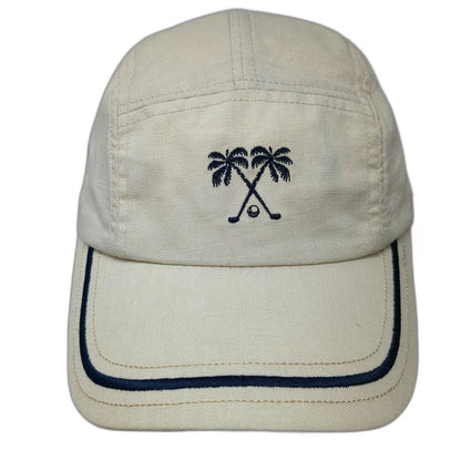 Caribbean Joe 5 Panel Beige One Size Golf Palm Tree Linen Strapback Hat