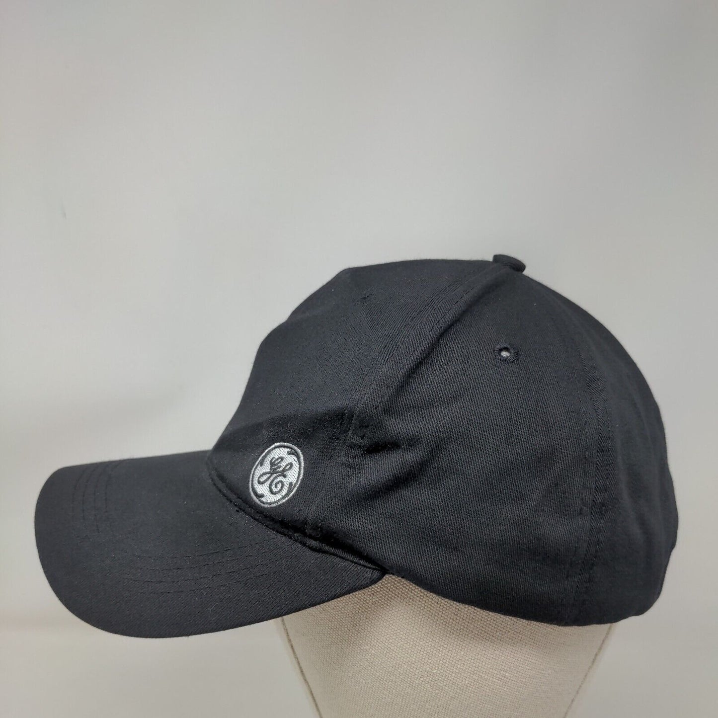 GE Strapback Hat Black One Size Embroidered Logo Adjustable 6 Panel