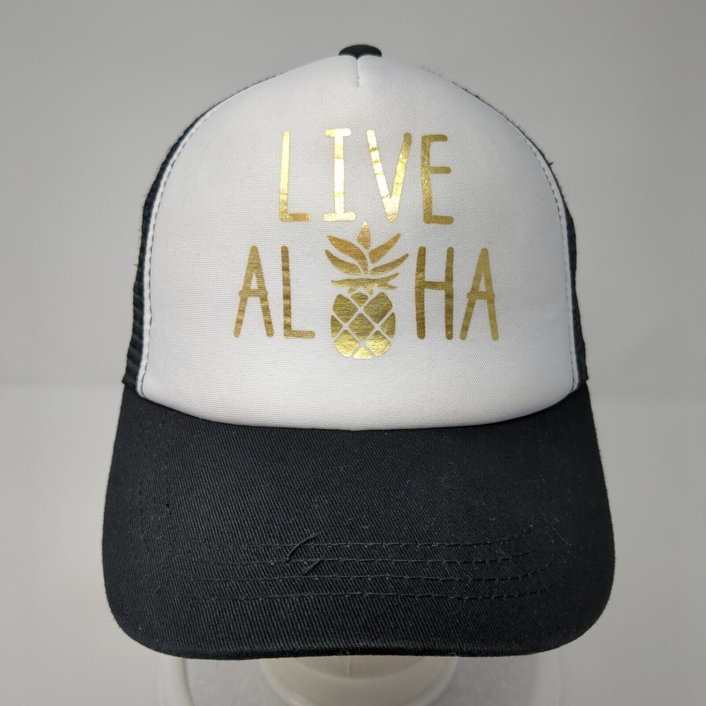 Live Aloha Snapback Mesh Back Trucker Hat Black One Size Colorblock