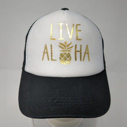 Live Aloha Snapback Mesh Back Trucker Hat Black One Size Colorblock