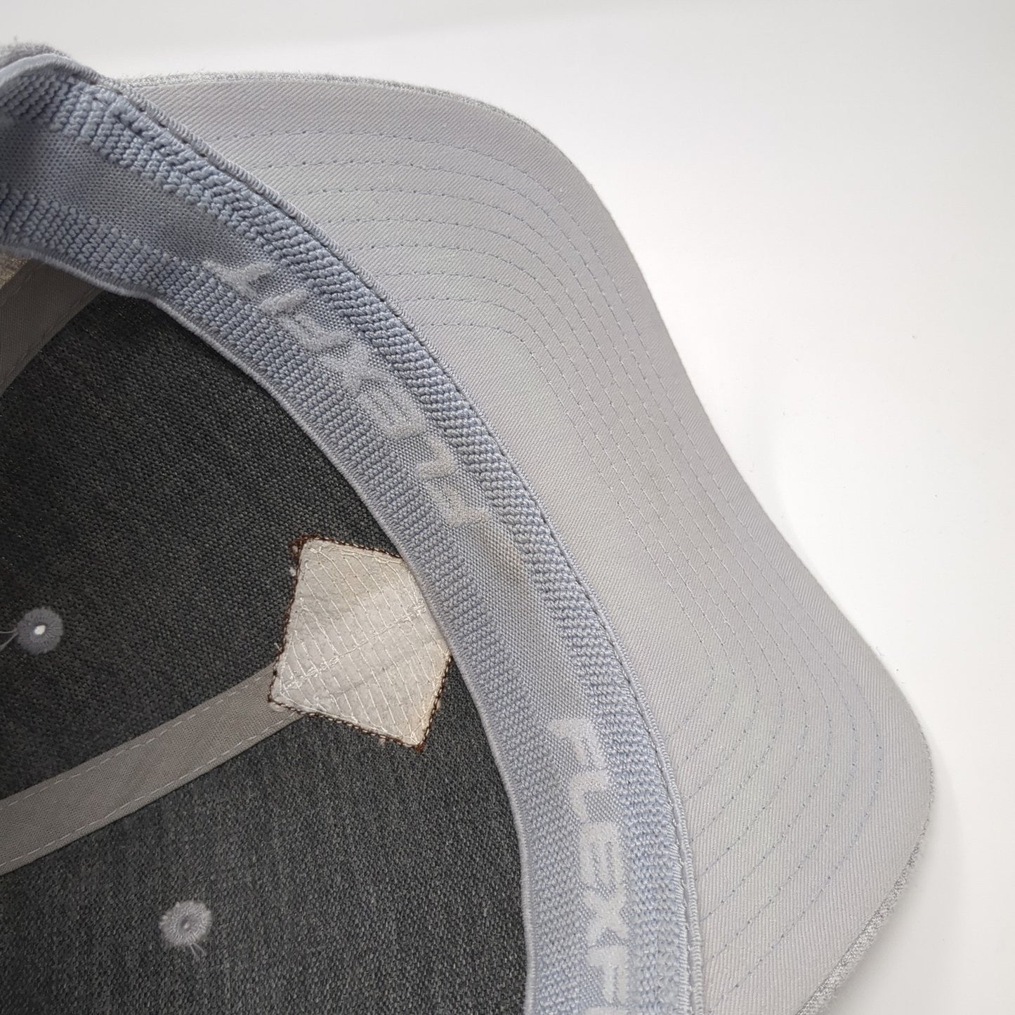 Leather Patch Fitted Hat Gray XL Vent Holes Flexfit Stretch Yupoong