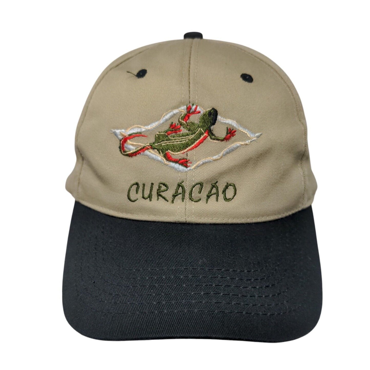 Curacao Slideback Hat Tan OSFA Adjustable Embroidered Colorblock