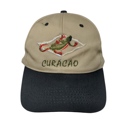 Curacao Slideback Hat Tan OSFA Adjustable Embroidered Colorblock