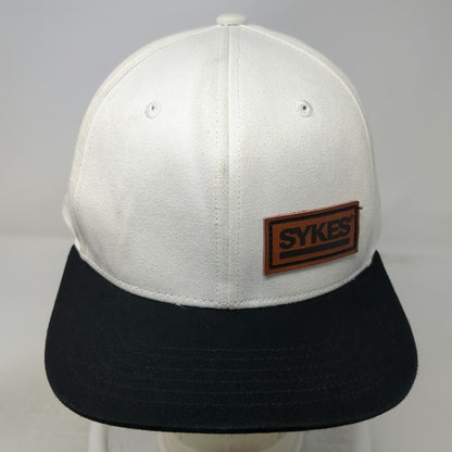 Sykes Snapback Hat White Black One Size Flat Brim Logo Patch Two Tone Cotton