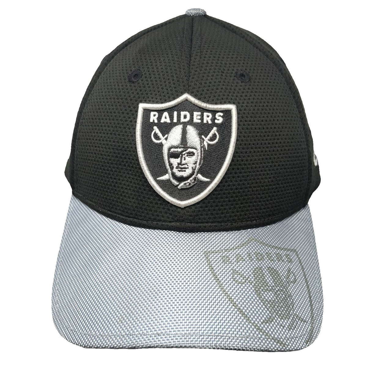 Las Vegas Raiders NFL New Era Black Gray L 39THIRTY Stretch Fit Curved Brim Hat