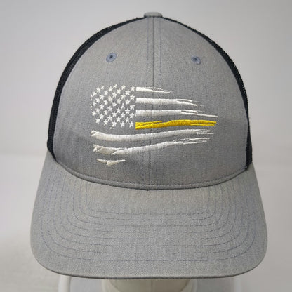 Sport-Tek Trucker Hat Gray One Size Mesh Snapback Thin Yellow Line American Flag