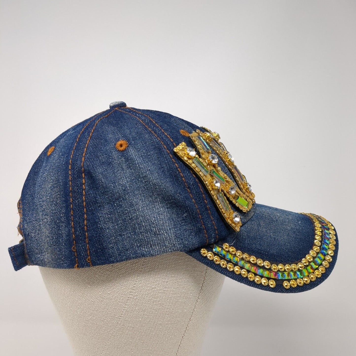 KISS Slideback Hat Blue One Size Adjustable Denim Bling Sequin Rhinestone