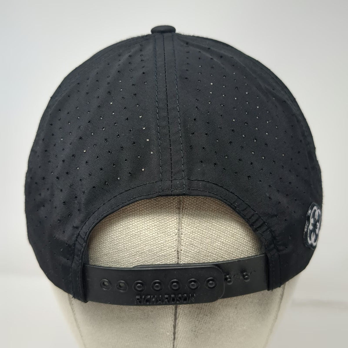 Richardson 5 Panel Black Hat One Size Rope Perforated Performance Trauma Patch