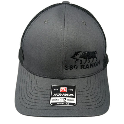 Richardson Trucker Hat Gray One Size 360 Ranch Boar Logo Mesh Snapback 112