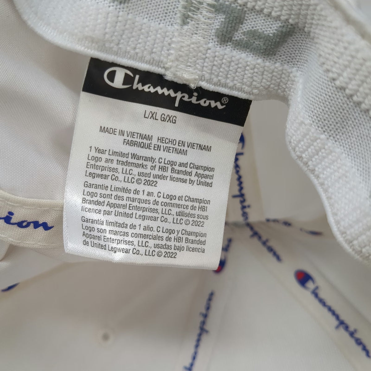 Champion Baseball Cap White XL Fitted Flexfit Embroidered Script Logo Hat