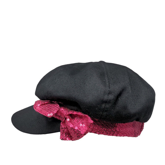 Beret With Bill and Bow Sparkly Bling Black Pink Unbranded 100% Polyester