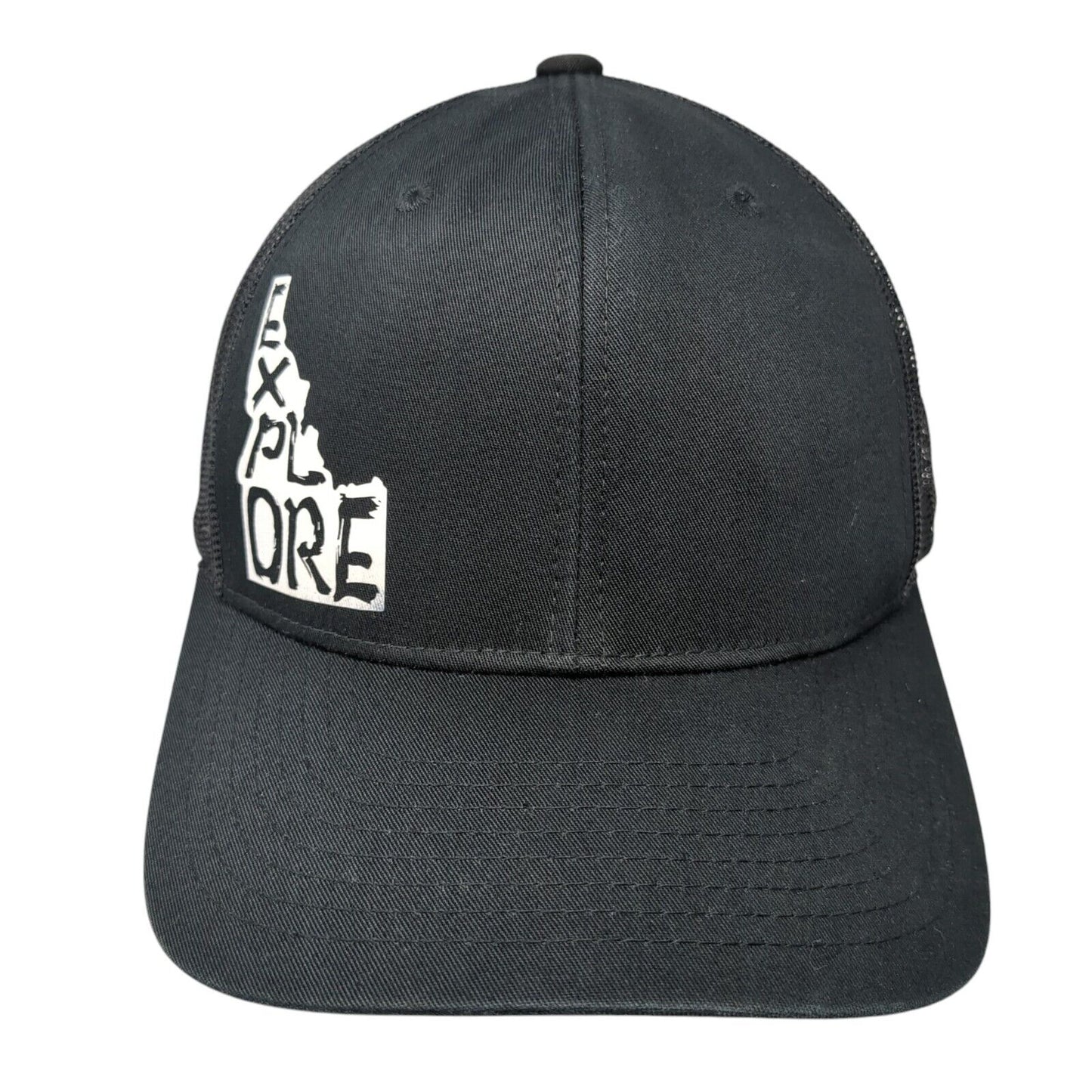 Explore Idaho Snapback Trucker Hat Black One Size Adjustable Mesh Back Yupoong