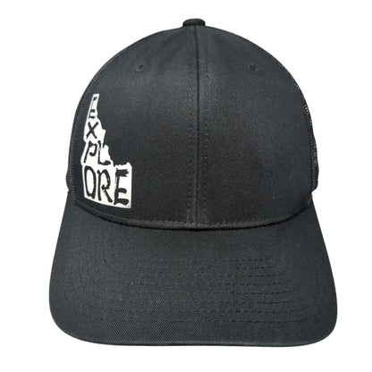 Explore Idaho Snapback Trucker Hat Black One Size Adjustable Mesh Back Yupoong