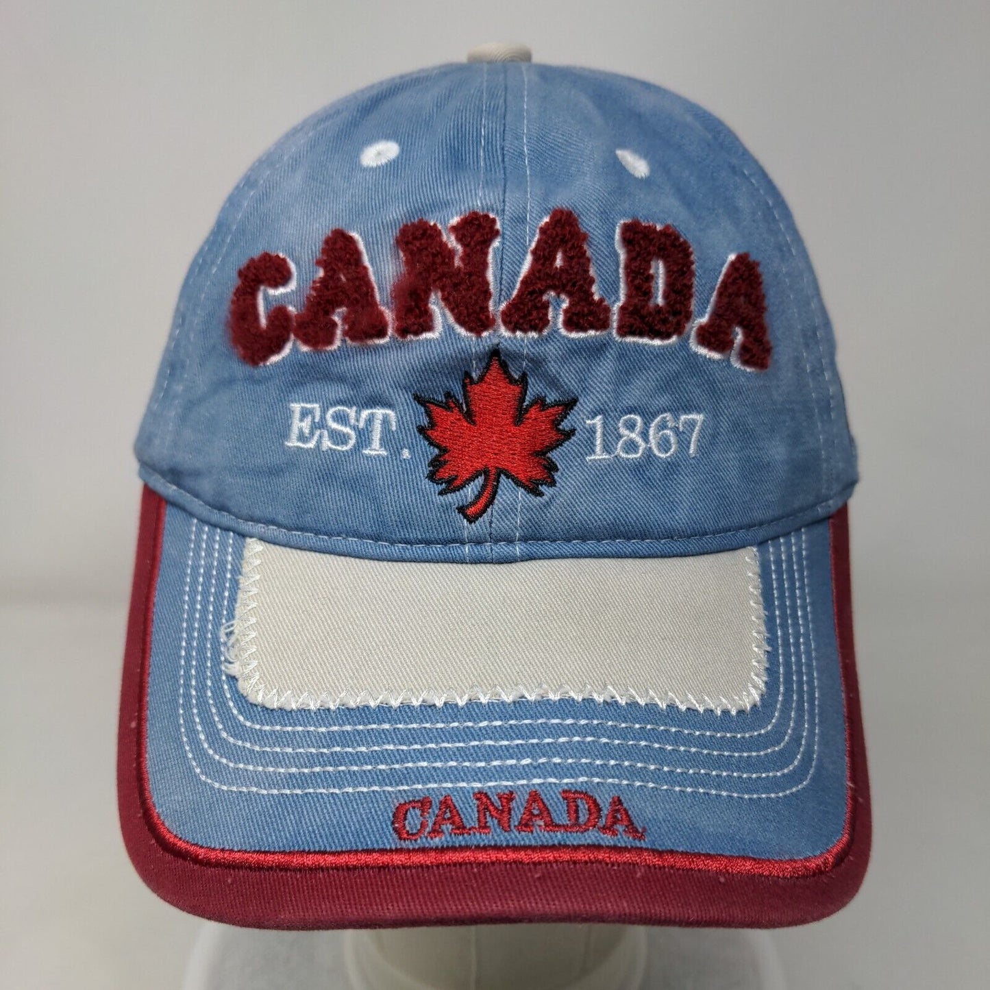 Canada Maple Leaf Strapback Hat Blue One Size Embroidered Adjustable