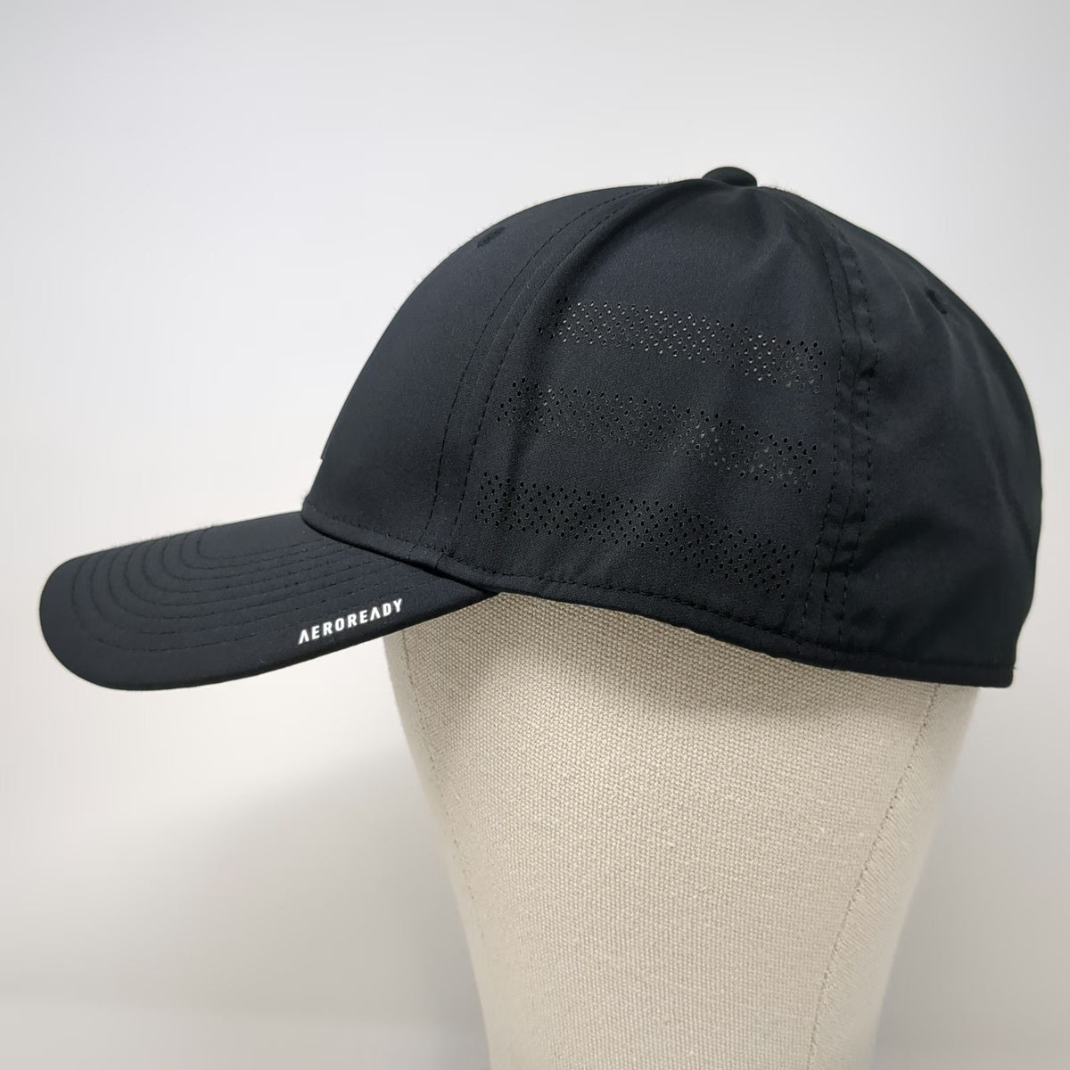 Adidas Baseball Cap Black XL AEROREADY Perforated Stretch Fit 3-Bar Logo Hat