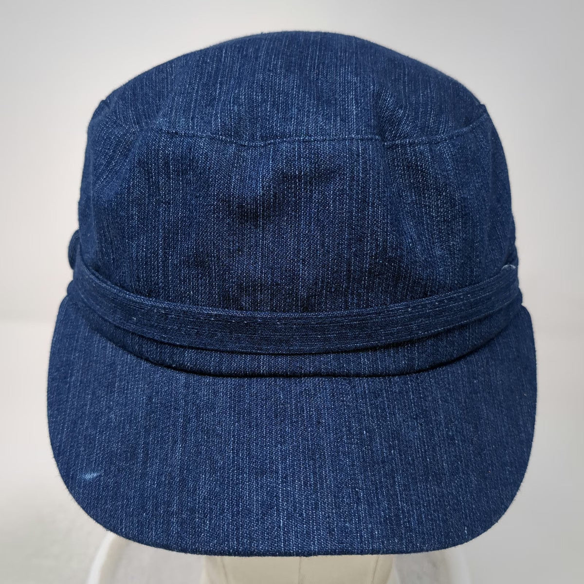 Arianna Army Cap Blue One Size Denim Elastic Back Cadet Side Button Hat