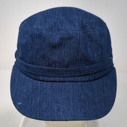 Arianna Army Cap Blue One Size Denim Elastic Back Cadet Side Button Hat