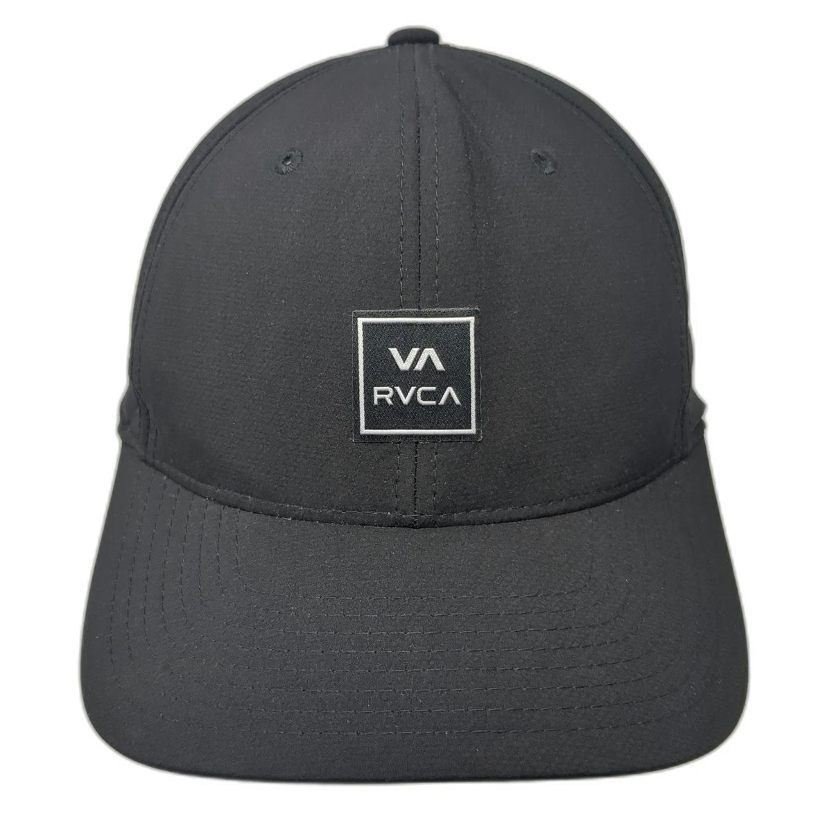 RVCA Baseball Cap Black One Size Fitted Flexfit Mid Fit Logo Patch Nylon Hat