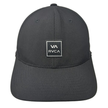 RVCA Baseball Cap Black One Size Fitted Flexfit Mid Fit Logo Patch Nylon Hat