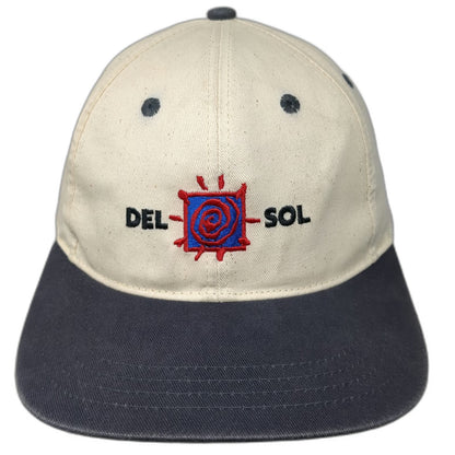 Del Sol Baseball Cap Beige One Size Blue Contrast Brim Embroidered Sun Logo Hat