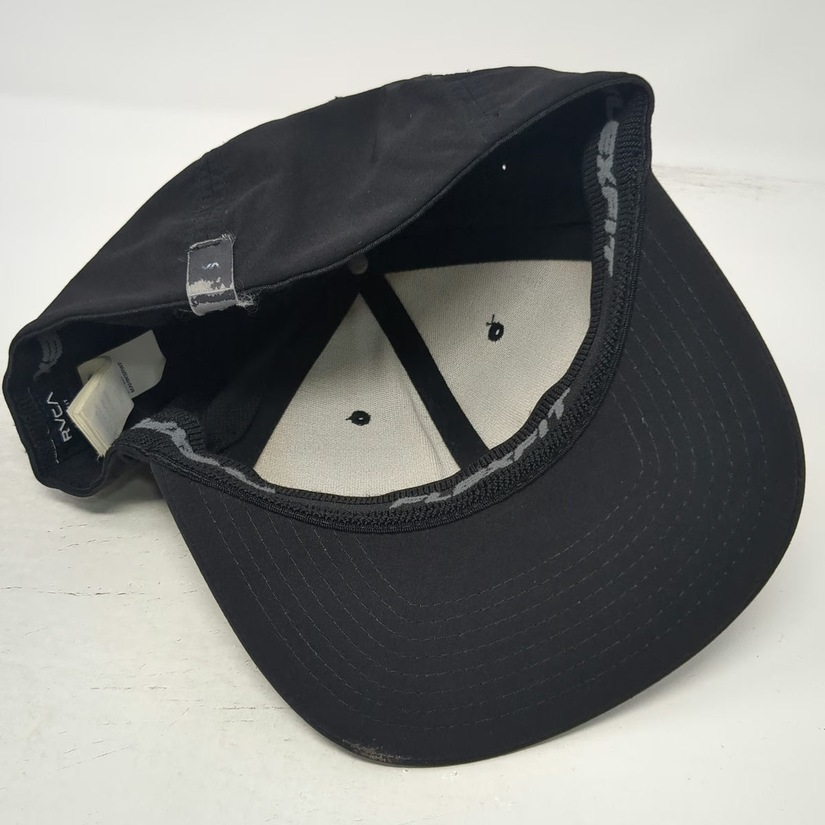 RVCA Baseball Cap Black One Size Fitted Flexfit Mid Fit Logo Patch Nylon Hat
