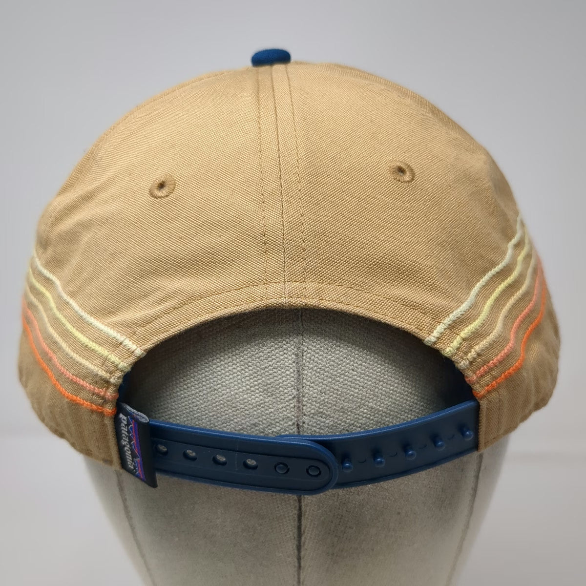 Patagonia 5 Panel Beige One Size Snapback Mountain Logo Side Stripes Hat