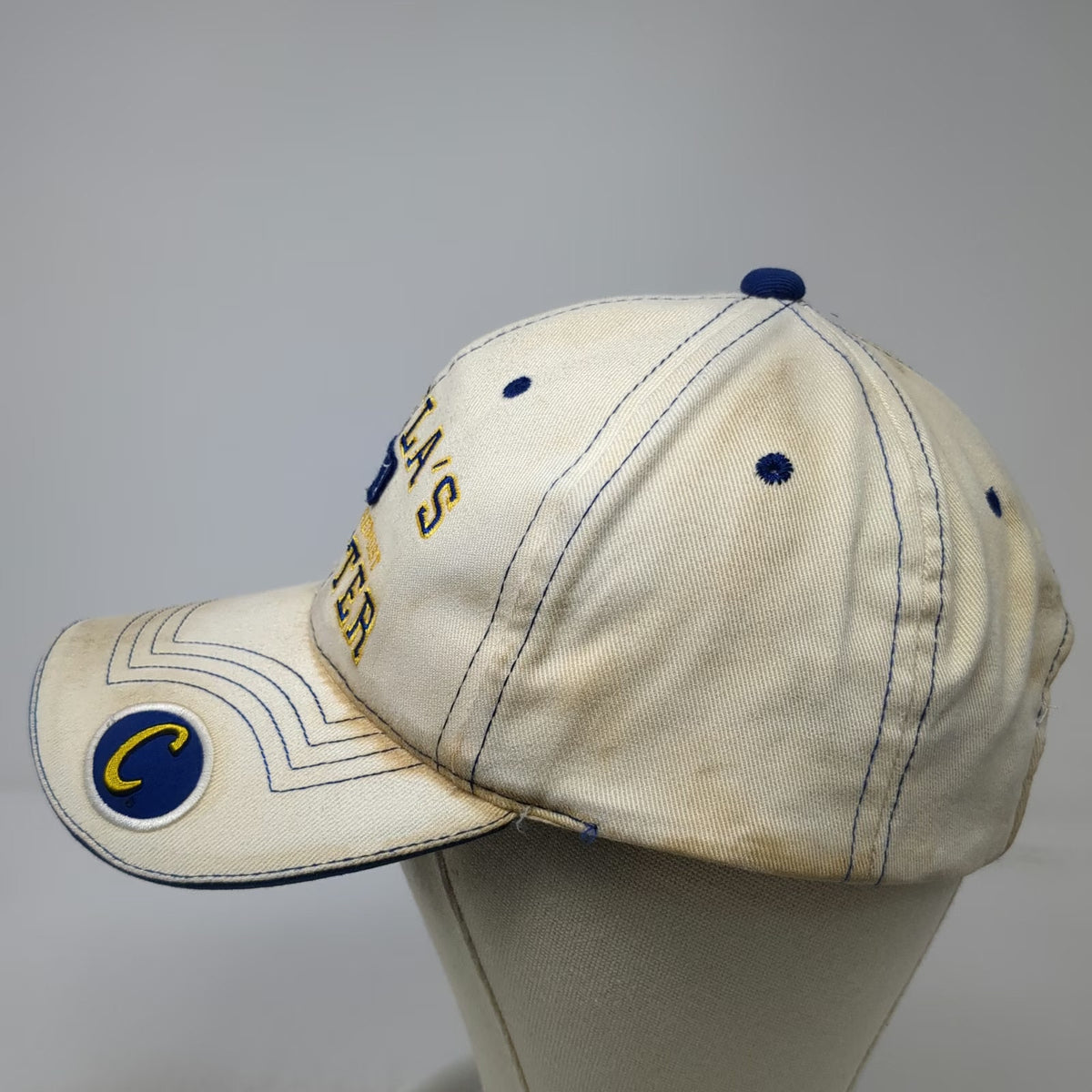 Cabela's Baseball Cap Beige One Size Outfitter 1961 Slideback Blue Yellow Hat