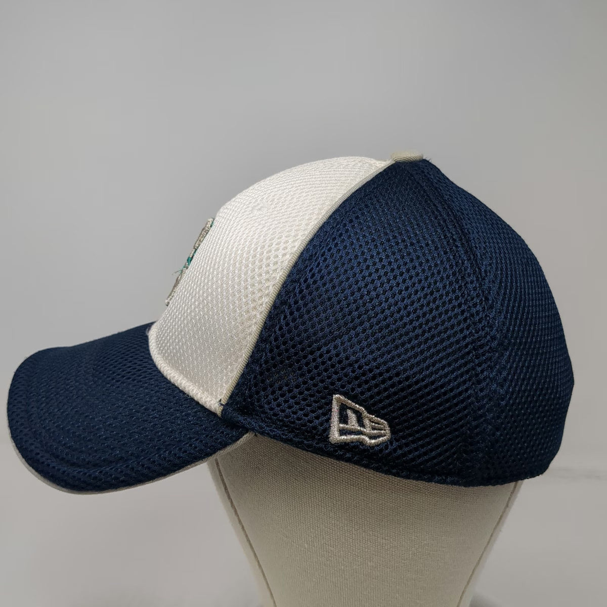 New Era Seattle Mariners MLB Blue White L Baseball Cap Hat Mesh Stretch Fitted