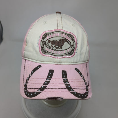 Farm Girl Authentic Strapback Hat Pink OSFA Embroidered Knee Dip & Lovin' It
