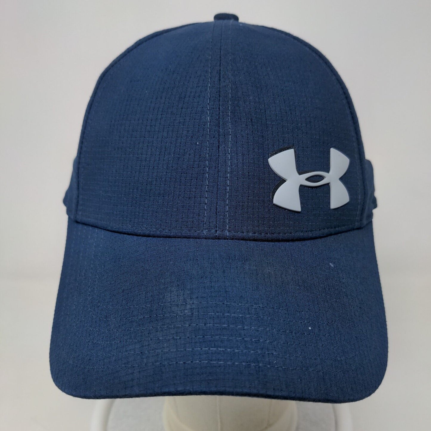 Under Armour Men's Fitted Hat Blue Size L/XL 3D Logo Spell Out Distressed